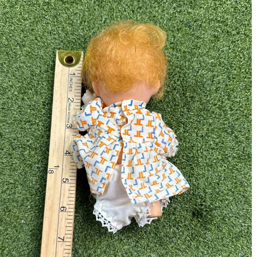 Vintage 1960s Plastic Baby Doll Red Hair‎ Freckles Dress Toy 7in Collectible